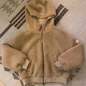 Cozy Teddy Zip-Up Hoodie Jacket - Camel